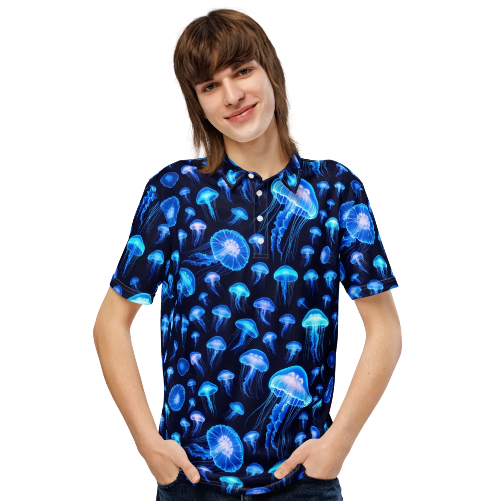 Azure Jellyfall on Men's Slim Fit Polo Shirt — Front