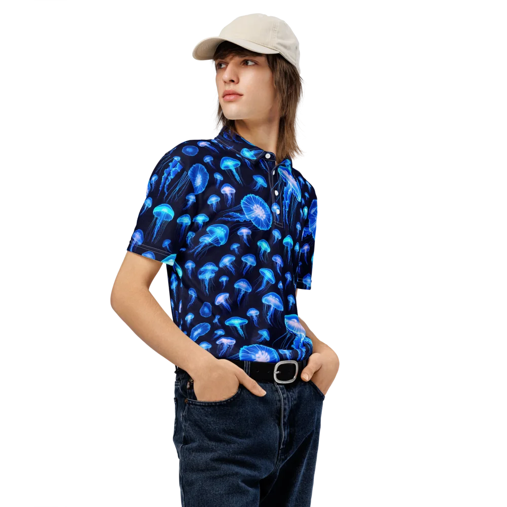 Azure Jellyfall on Men's Slim Fit Polo Shirt — Right Front