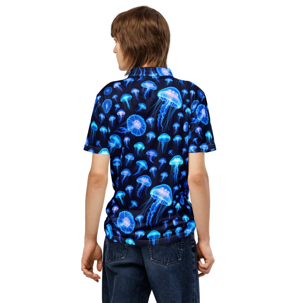 Azure Jellyfall on Men's Slim Fit Polo Shirt — Back