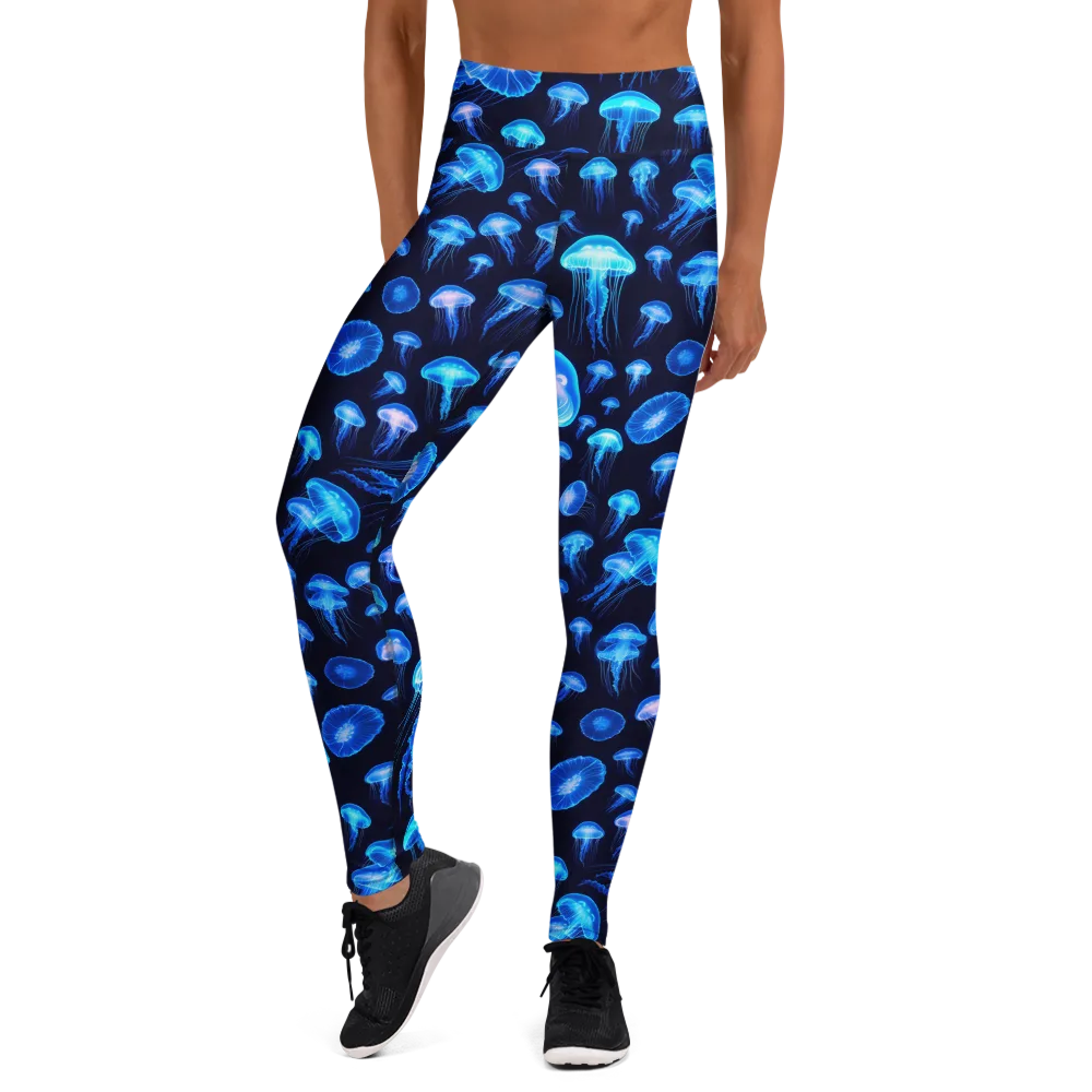Azure Jellyfall on Yoga Leggings — Front