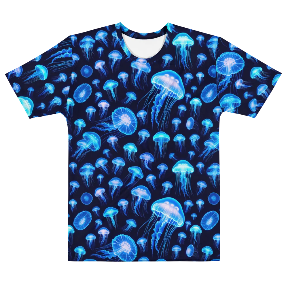 Azure Jellyfall on Men's Cotton Crew Neck T-Shirt — Front