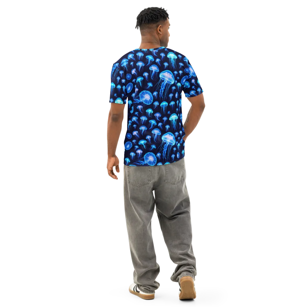 Azure Jellyfall on Men's Cotton Crew Neck T-Shirt — Back
