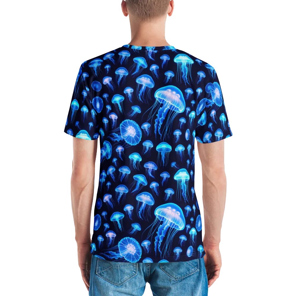 Azure Jellyfall on Men's Crew Neck T-Shirt — Back