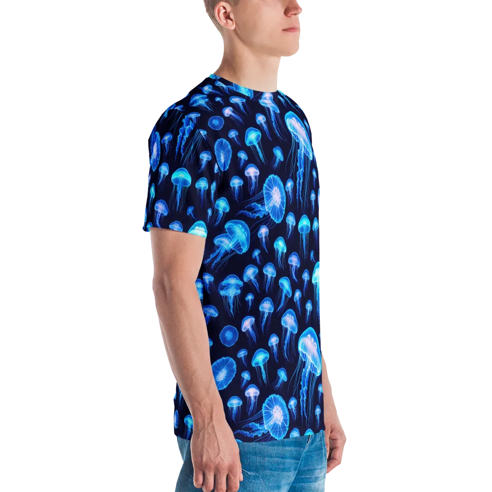 Azure Jellyfall on Men's Crew Neck T-Shirt — Right