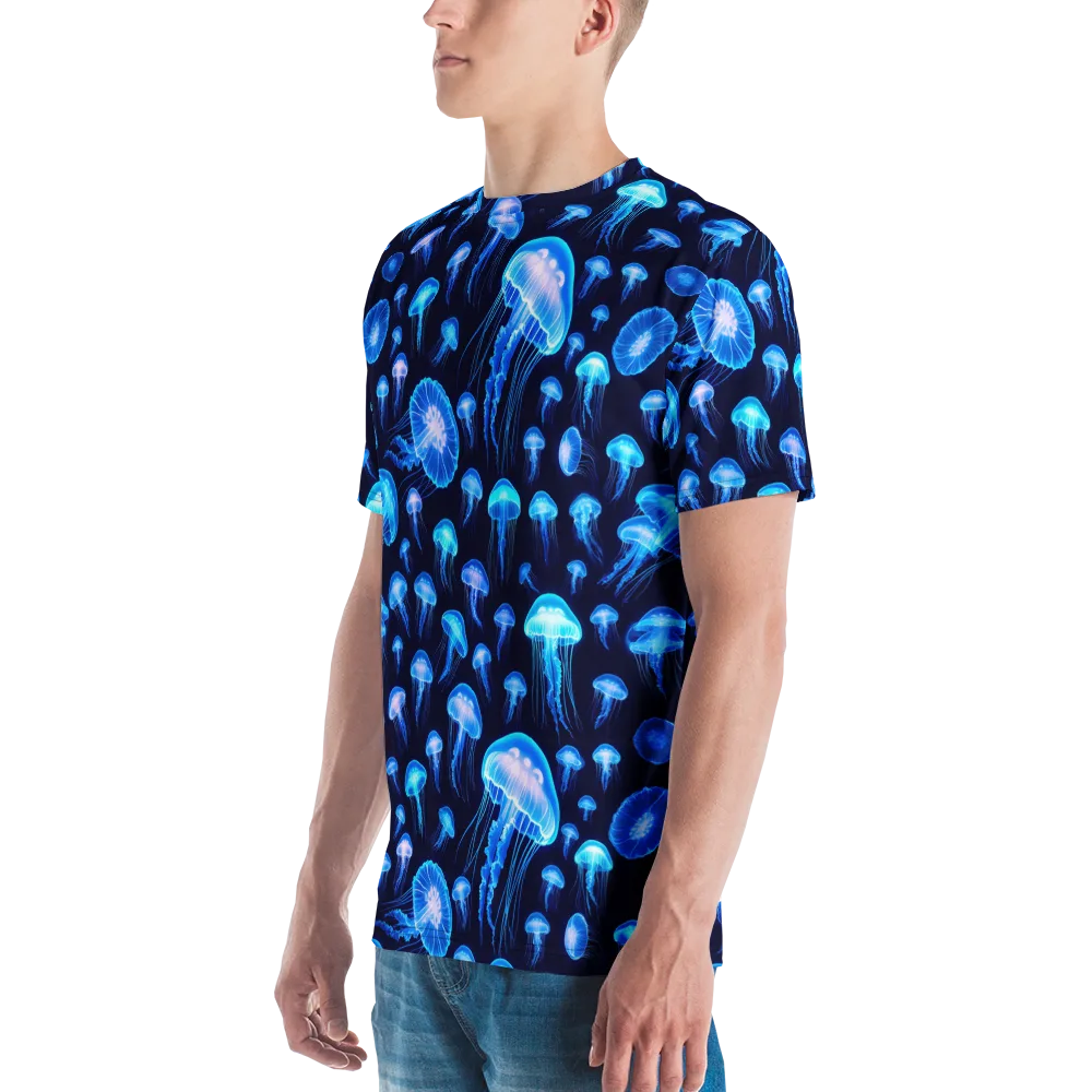 Azure Jellyfall on Men's Crew Neck T-Shirt — Left