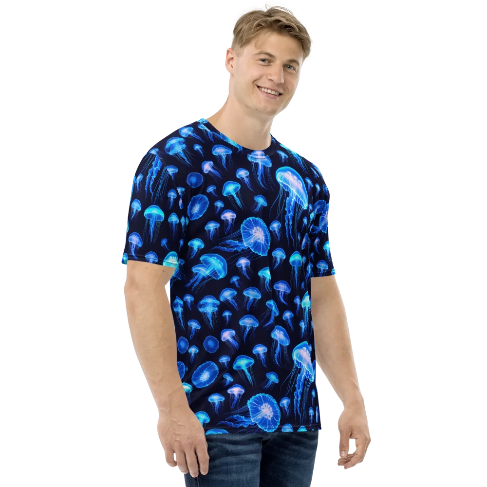 Azure Jellyfall on Men's Crew Neck T-Shirt — Right