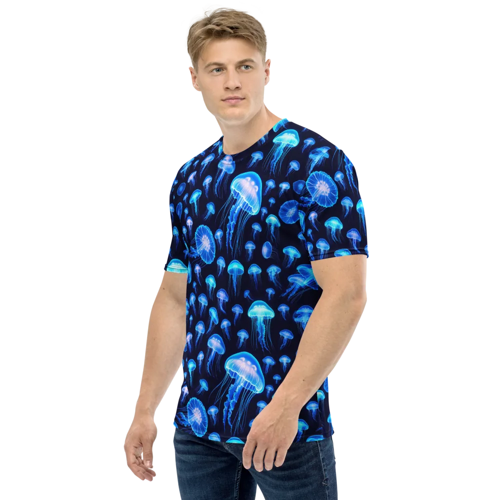 Azure Jellyfall on Men's Crew Neck T-Shirt — Left