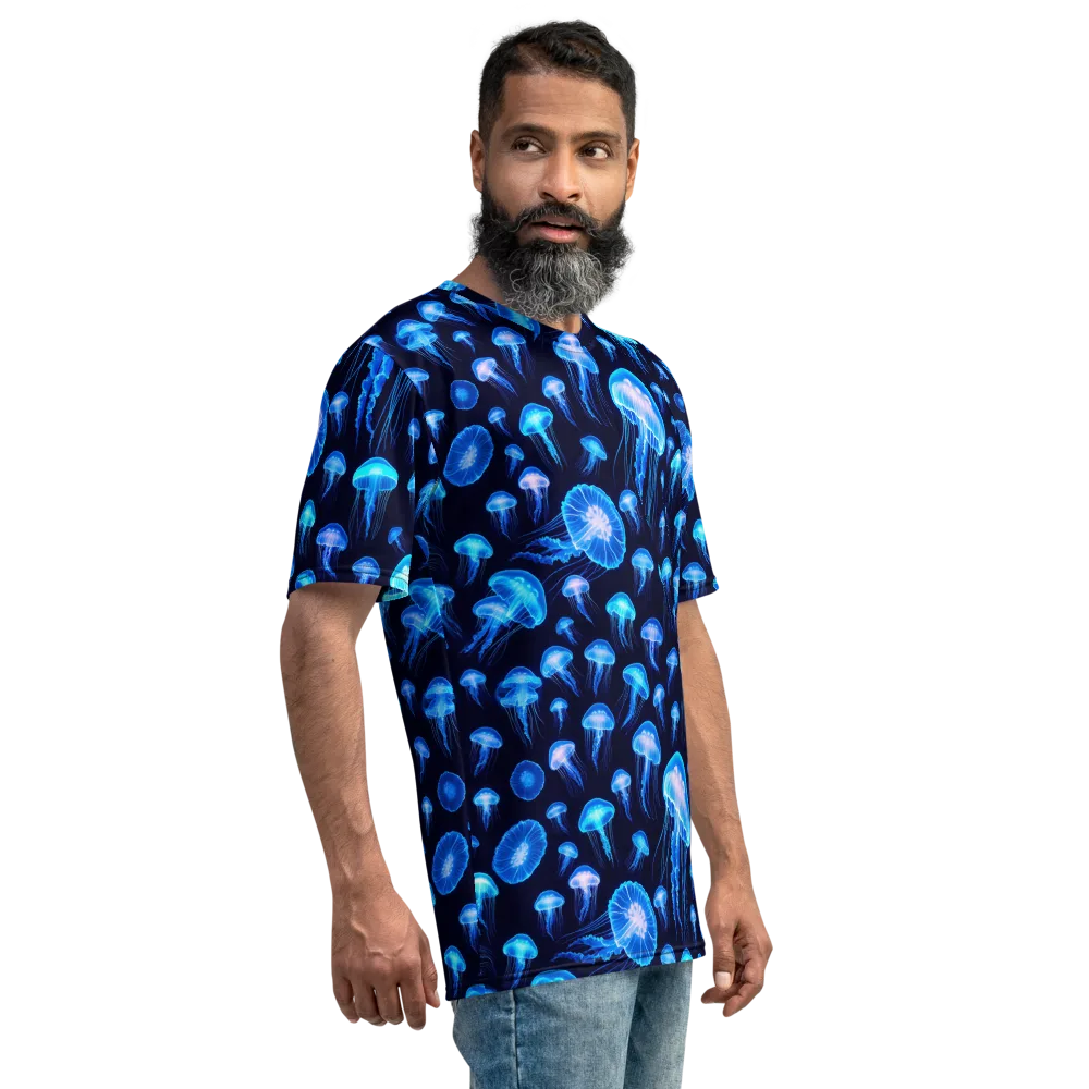 Azure Jellyfall on Men's Crew Neck T-Shirt — Right