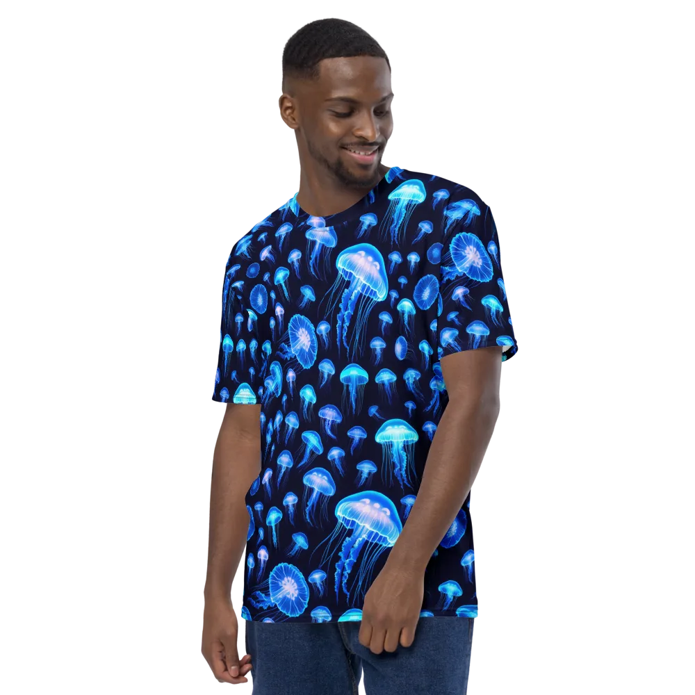 Azure Jellyfall on Men's Crew Neck T-Shirt — Left