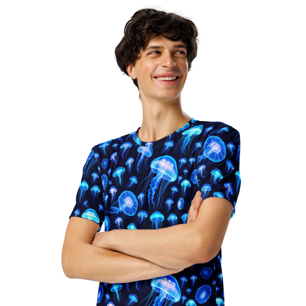 Azure Jellyfall on Men's Crew Neck T-Shirt — Left Front