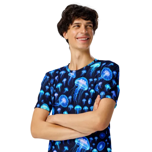 Azure Jellyfall on a Men's Crew Neck T-Shirt
