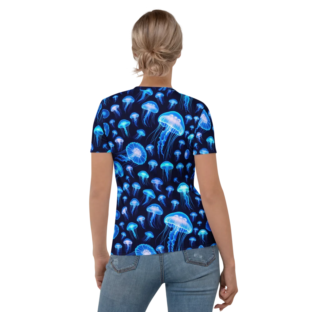 Azure Jellyfall on Women's Crew Neck T-Shirt — Back