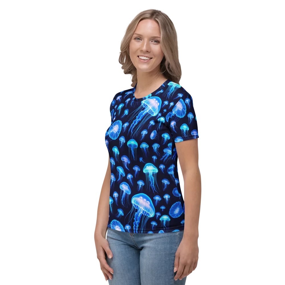 Azure Jellyfall on Women's Crew Neck T-Shirt — Left
