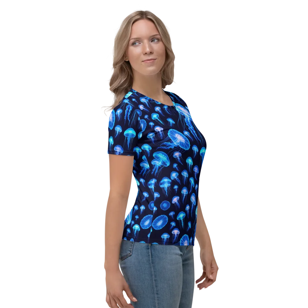 Azure Jellyfall on Women's Crew Neck T-Shirt — Right