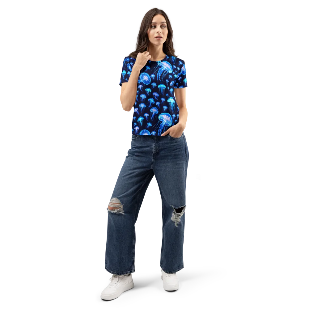 Azure Jellyfall on Women's Crew Neck T-Shirt — Front