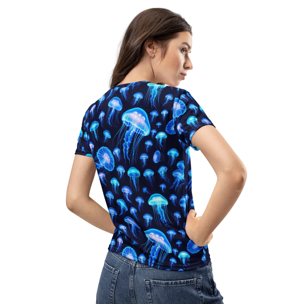 Azure Jellyfall on Women's Crew Neck T-Shirt — Back