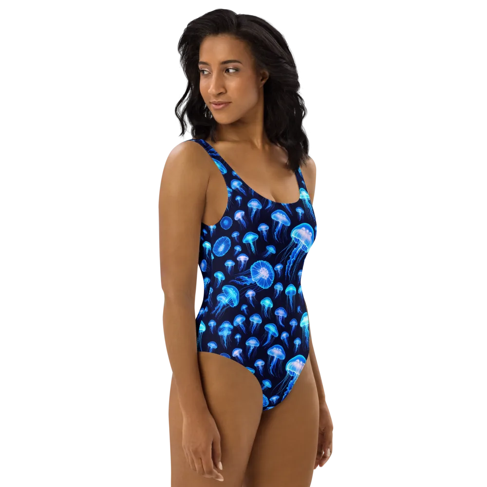 Azure Jellyfall on One-Piece Swimsuit — Right