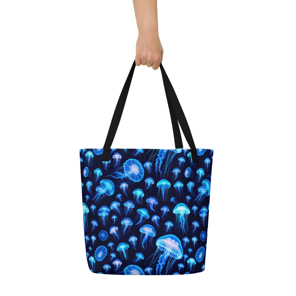 Azure Jellyfall on Large Tote Bag W/ Pocket — Front
