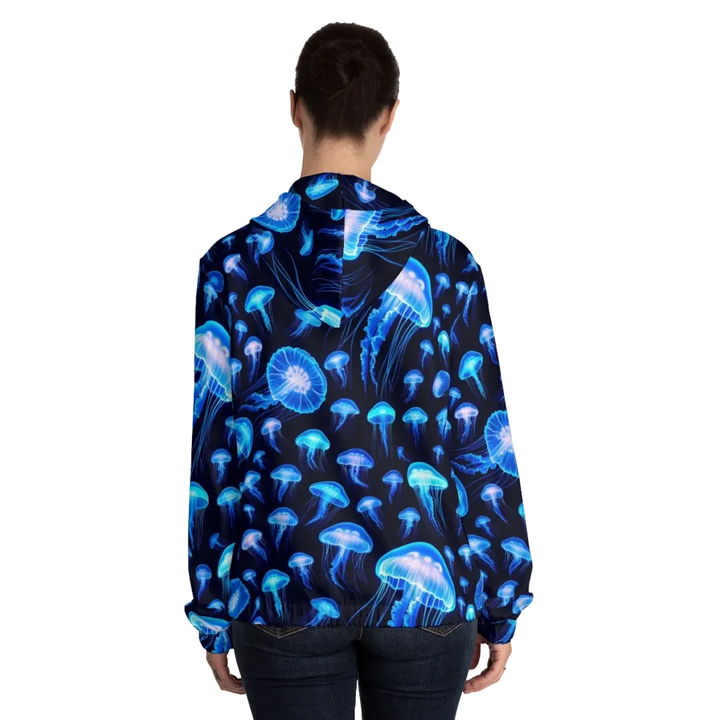 Azure Jellyfall on Women's Full-Zip Hoodie — Back On Person