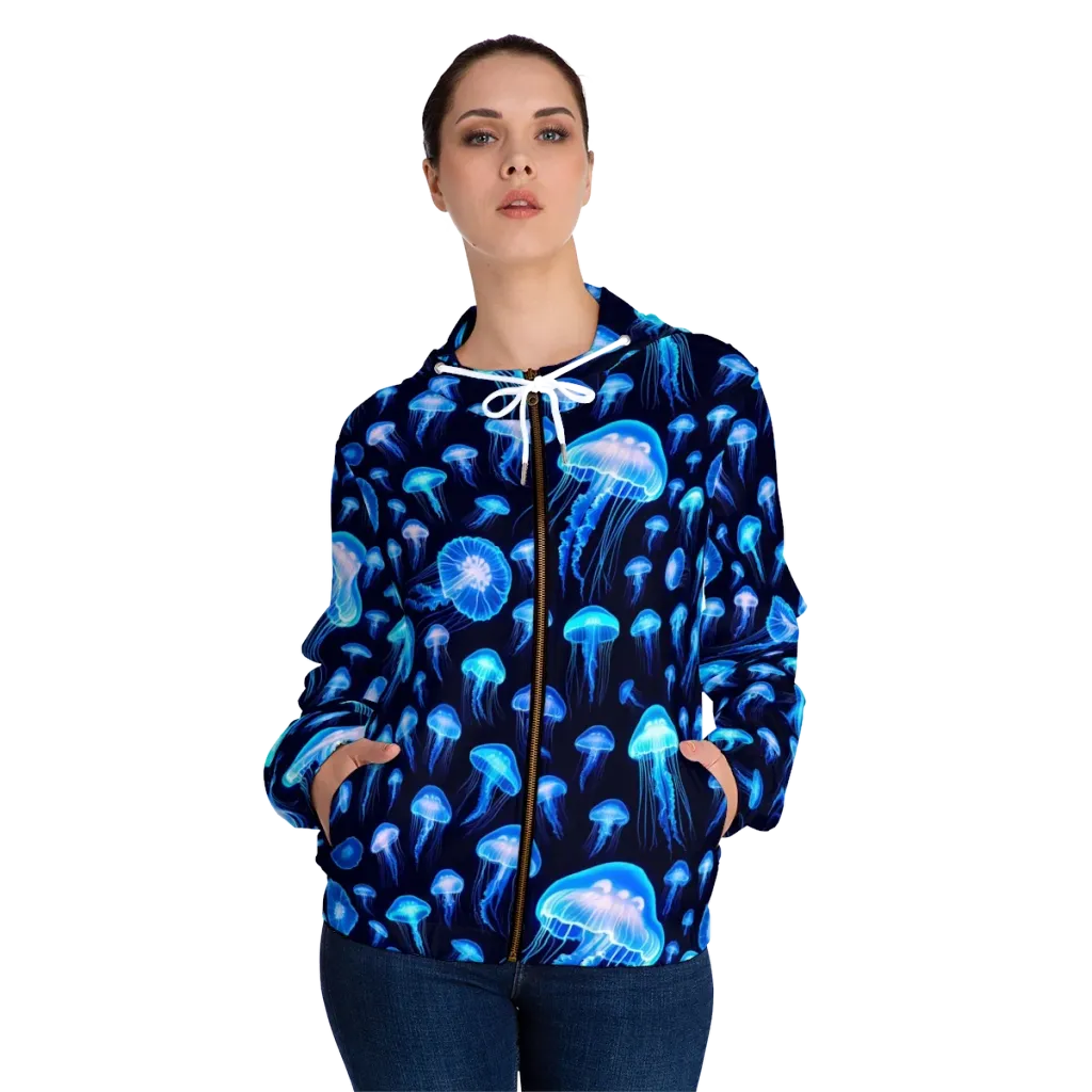 Azure Jellyfall on Women's Full-Zip Hoodie — Front On Person