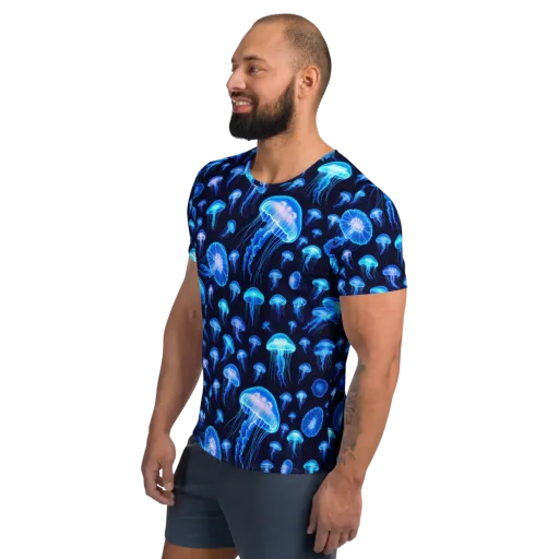 Azure Jellyfall on a Men's Athletic T-Shirt