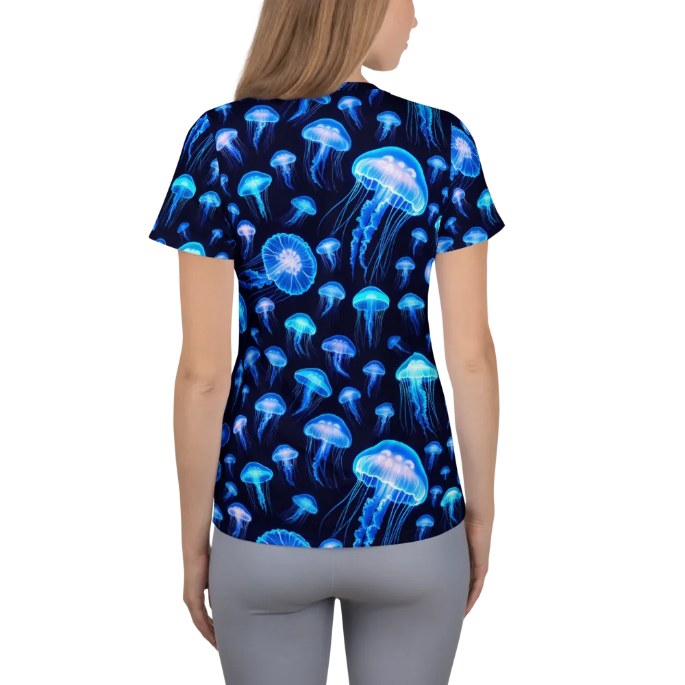 Azure Jellyfall on Women's Athletic T-Shirt — Back