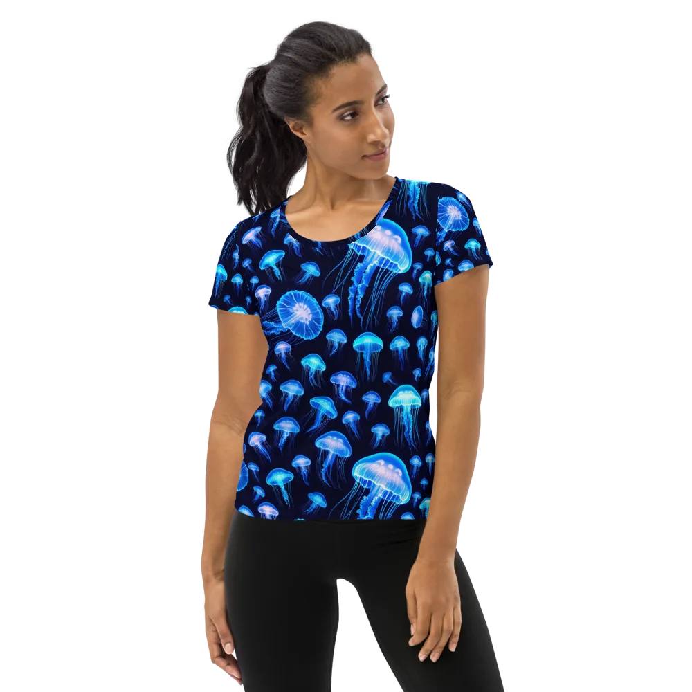 Azure Jellyfall on Women's Athletic T-Shirt — Front
