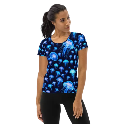 Azure Jellyfall on a Women's Athletic T-Shirt