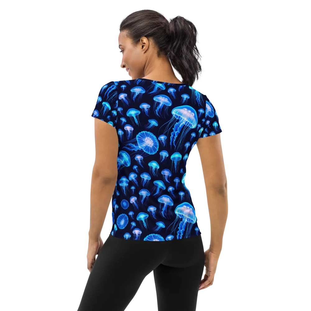 Azure Jellyfall on Women's Athletic T-Shirt — Back