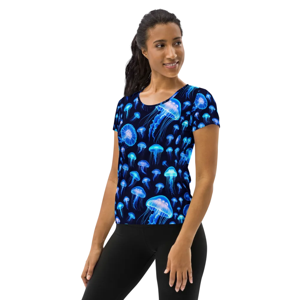 Azure Jellyfall on Women's Athletic T-Shirt — Left