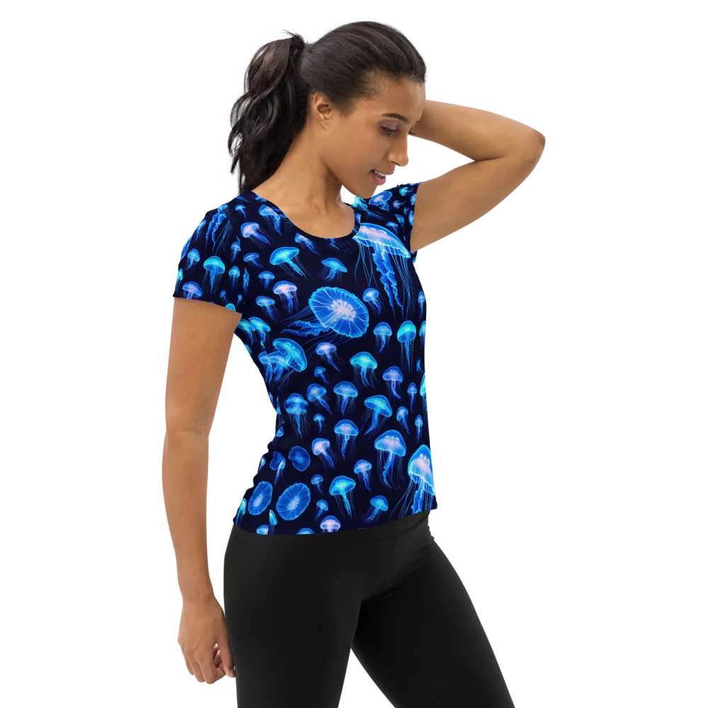 Azure Jellyfall on Women's Athletic T-Shirt — Right