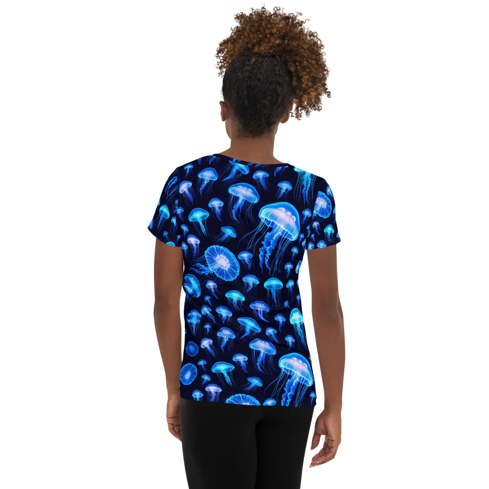 Azure Jellyfall on Women's Athletic T-Shirt — Back