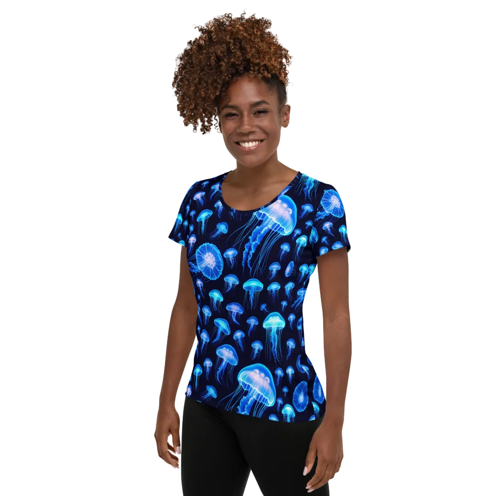 Azure Jellyfall on Women's Athletic T-Shirt — Left