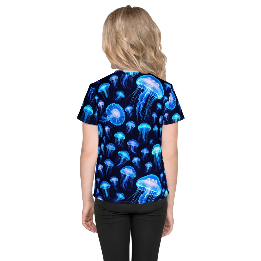 Azure Jellyfall on Kids Crew Neck T-Shirt — Back