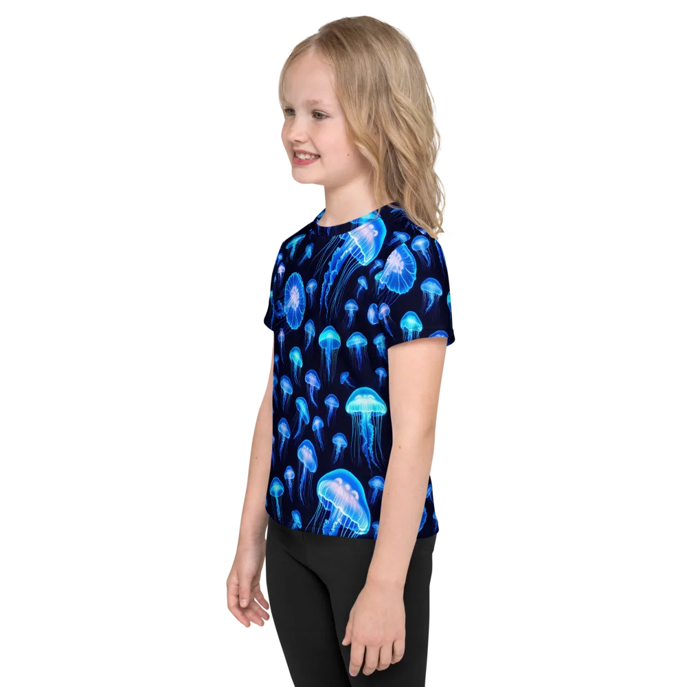 Azure Jellyfall on Kids Crew Neck T-Shirt — Left
