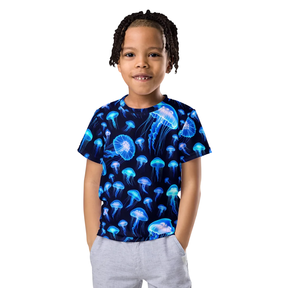 Azure Jellyfall on Kids Crew Neck T-Shirt — Front