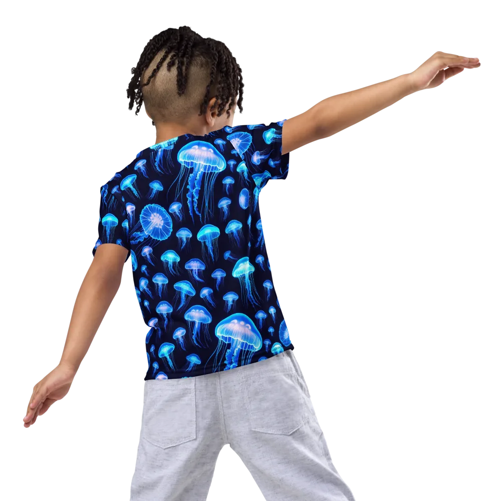 Azure Jellyfall on Kids Crew Neck T-Shirt — Back