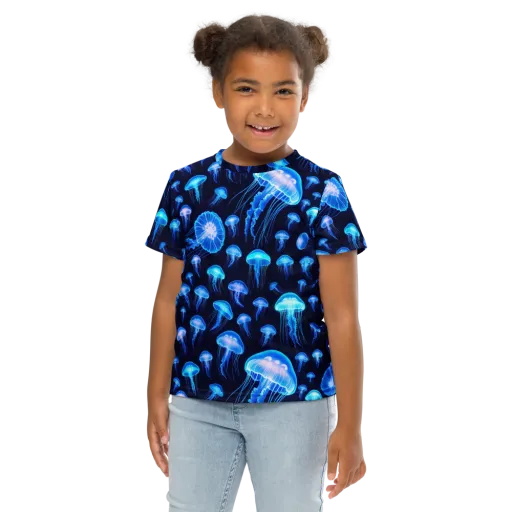 Azure Jellyfall on a Kids Crew Neck T-Shirt