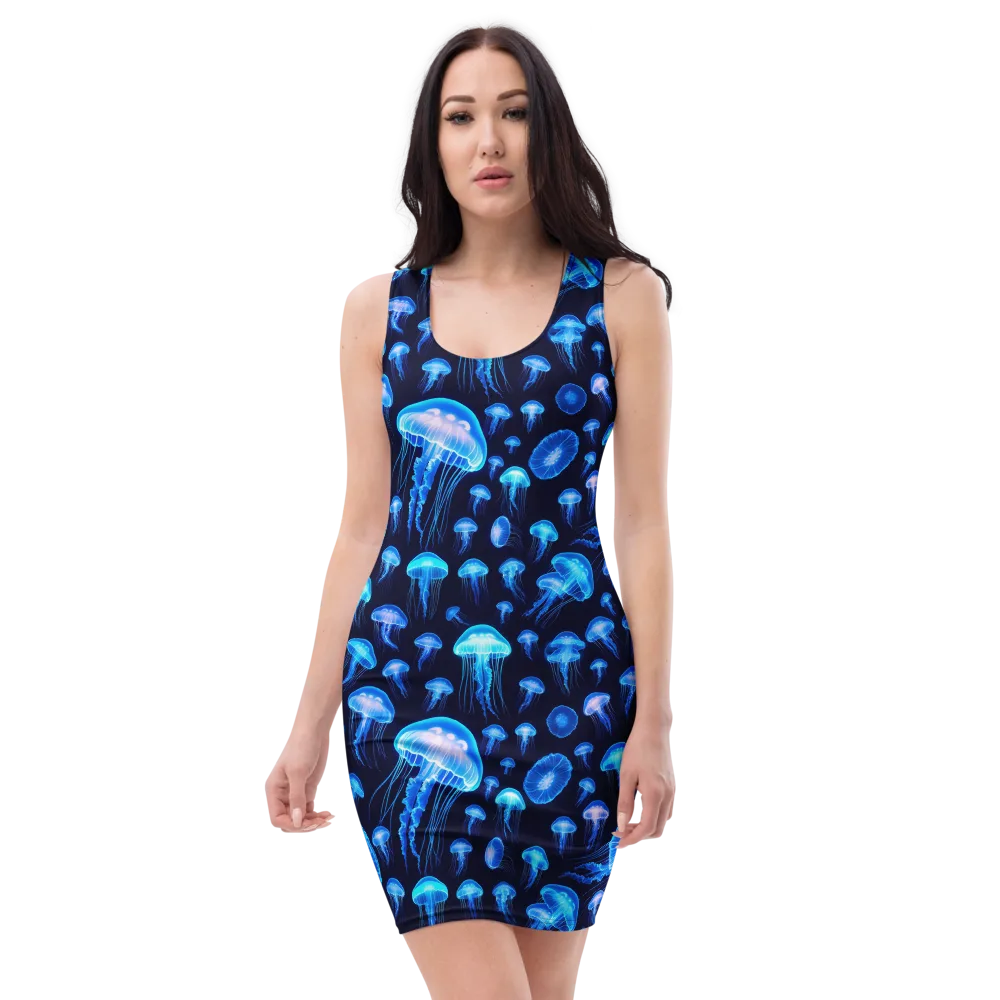 Azure Jellyfall on Bodycon Dress — Front