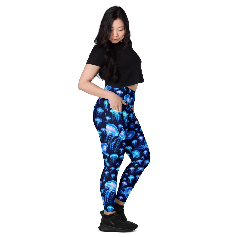 Azure Jellyfall on Leggings with Pockets — Right