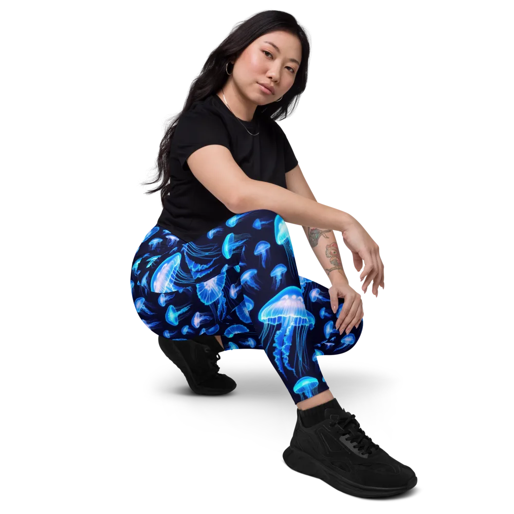 Azure Jellyfall on Leggings with Pockets — Right Front