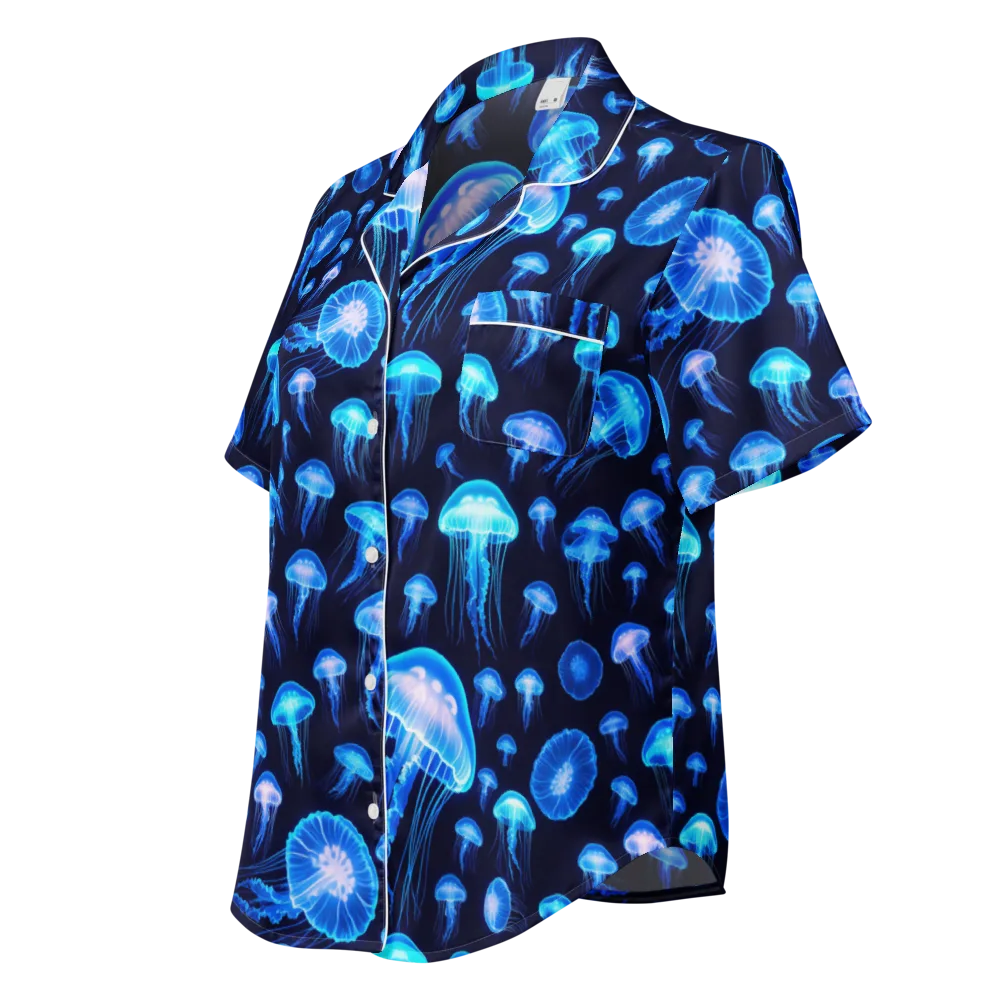 Azure Jellyfall on Women's Short Sleeve Pajama Top — Left Front