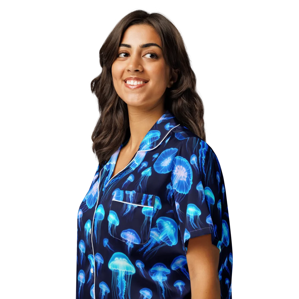 Azure Jellyfall on Women's Short Sleeve Pajama Top — Left Front