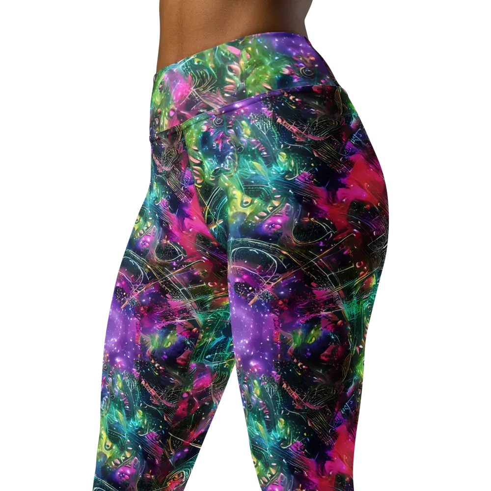 Digital Bloom on Yoga Leggings — Left Front