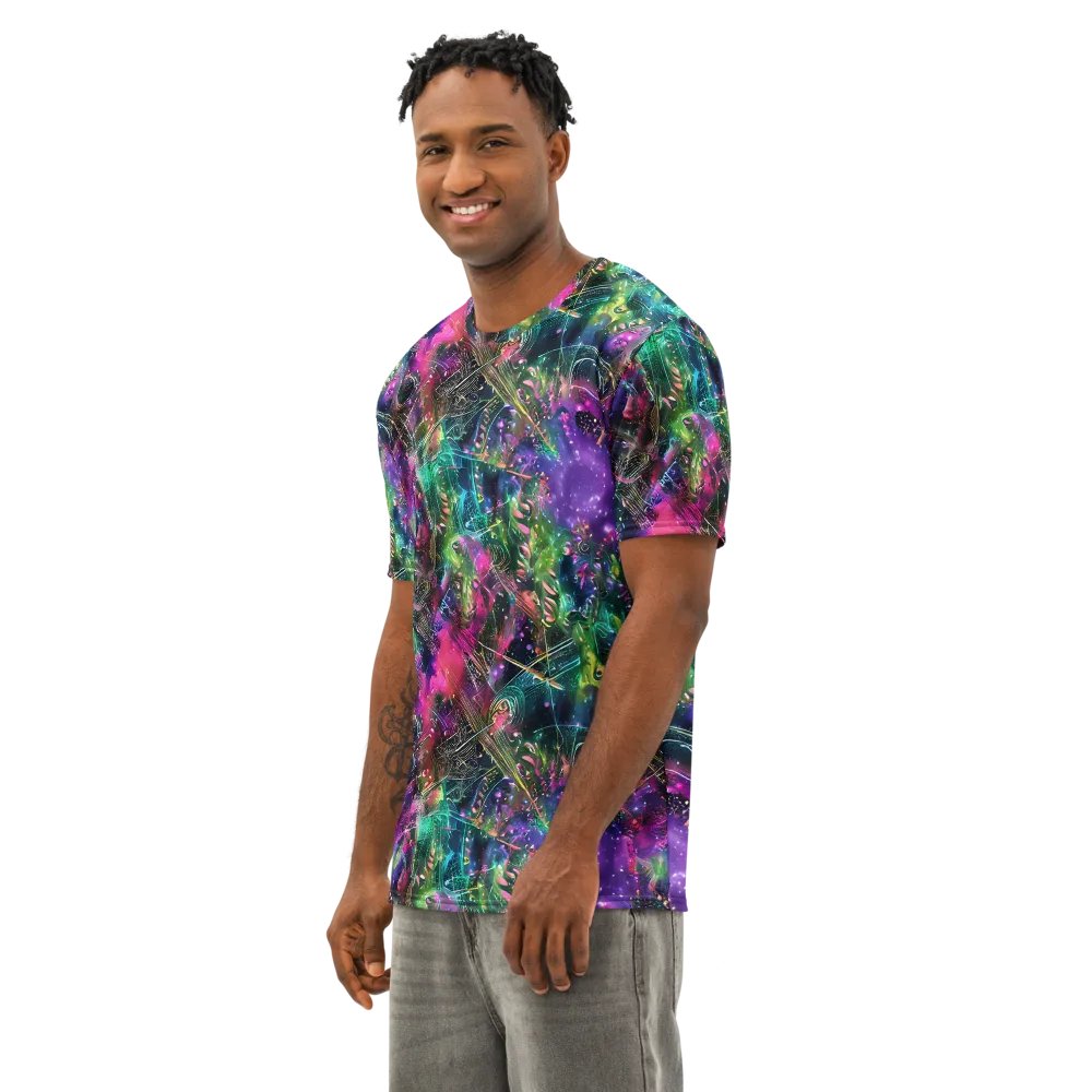 Digital Bloom on Men's Cotton Crew Neck T-Shirt — Left Front