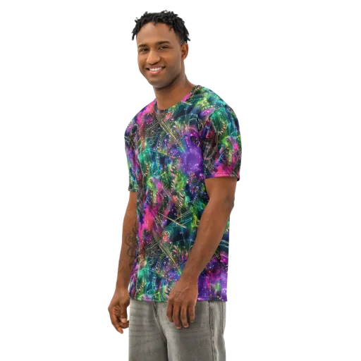 Digital Bloom on a Men's Cotton Crew Neck T-Shirt