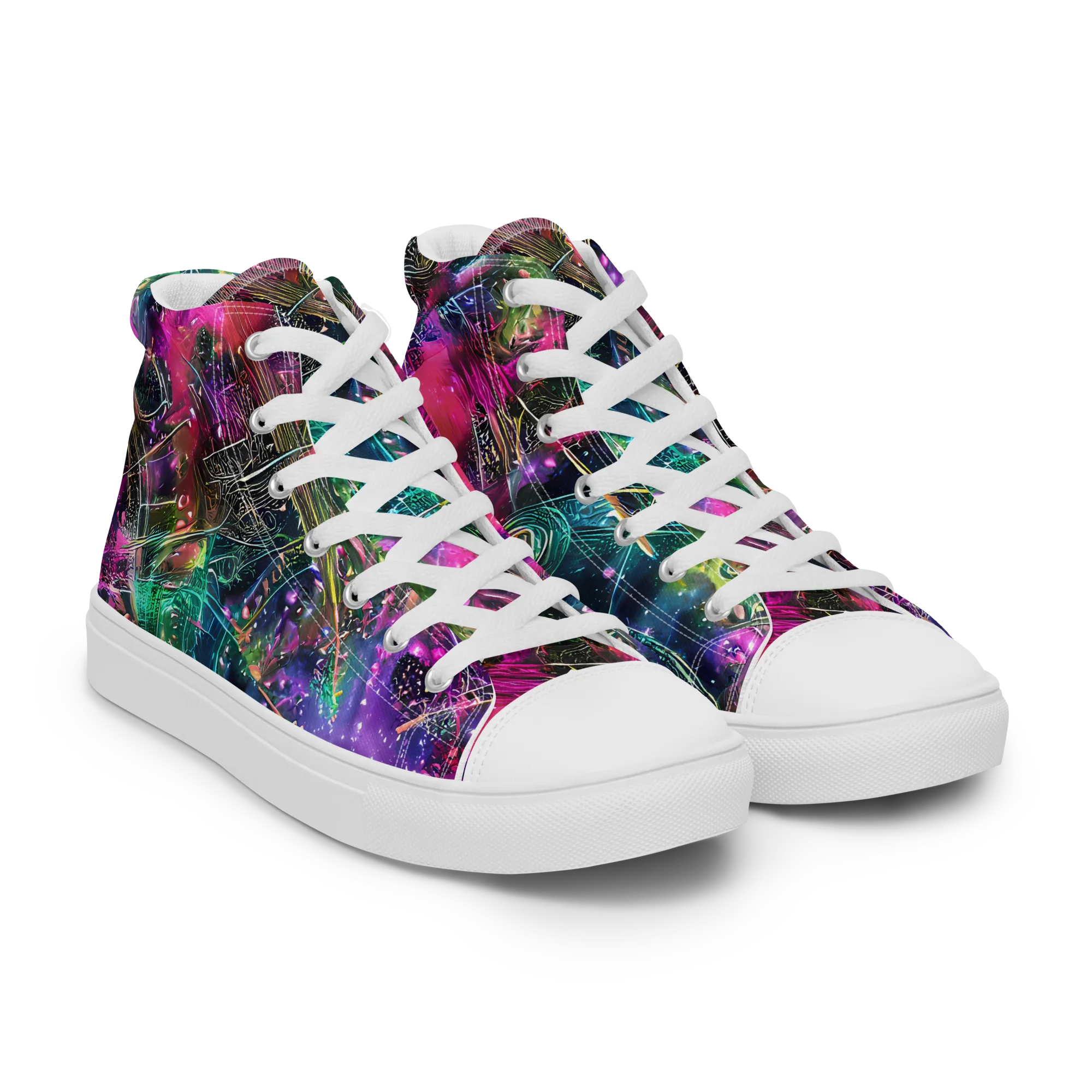 Digital Bloom on Men's High Top Canvas Shoes — Right Front