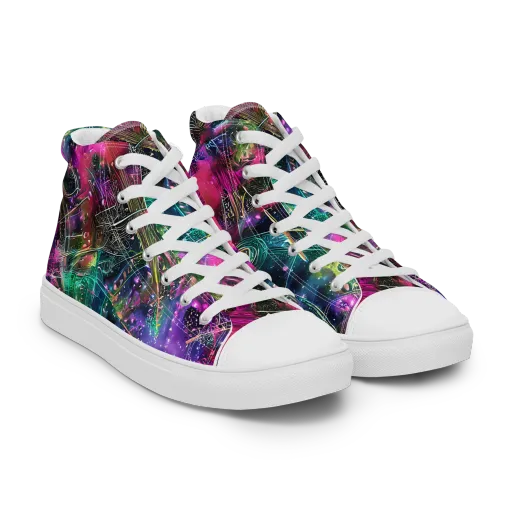 Digital Bloom on a Men's High Top Canvas Shoes