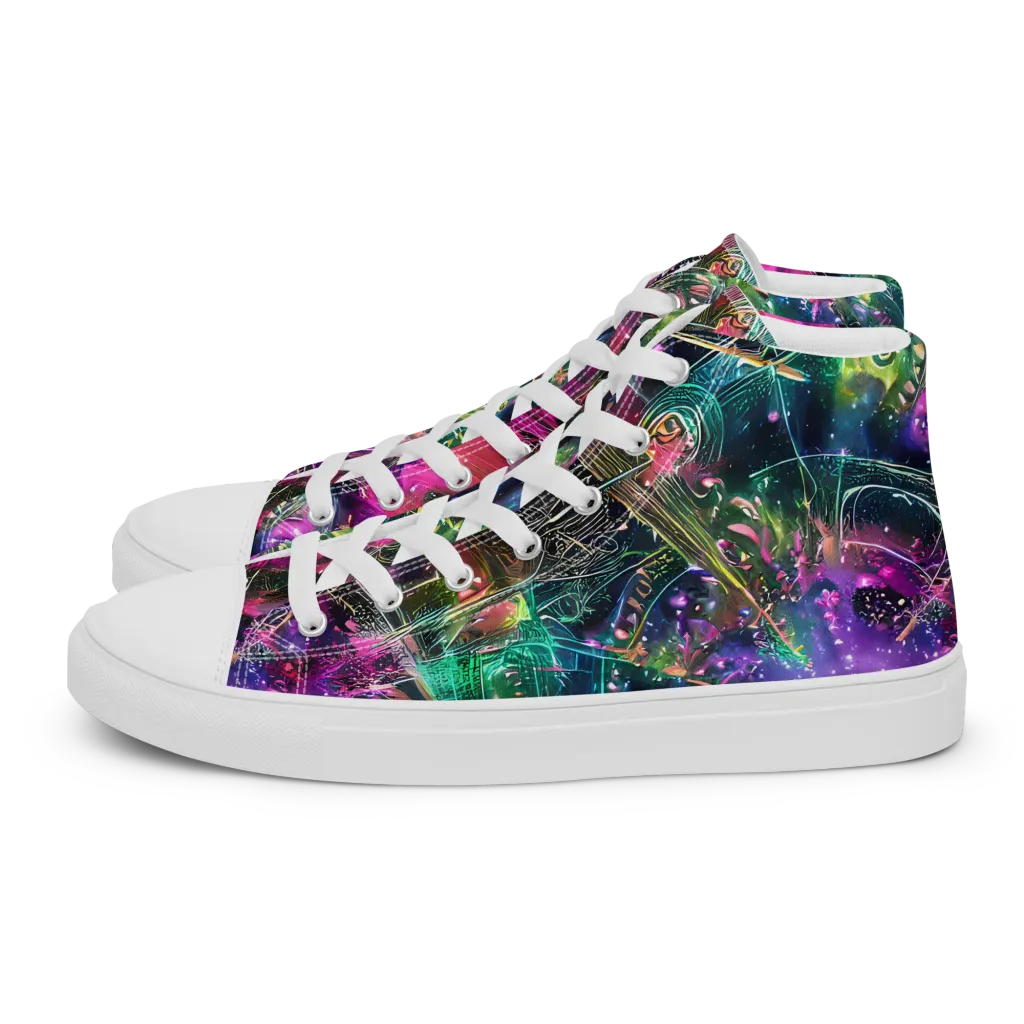 Digital Bloom on Men's High Top Canvas Shoes — Left