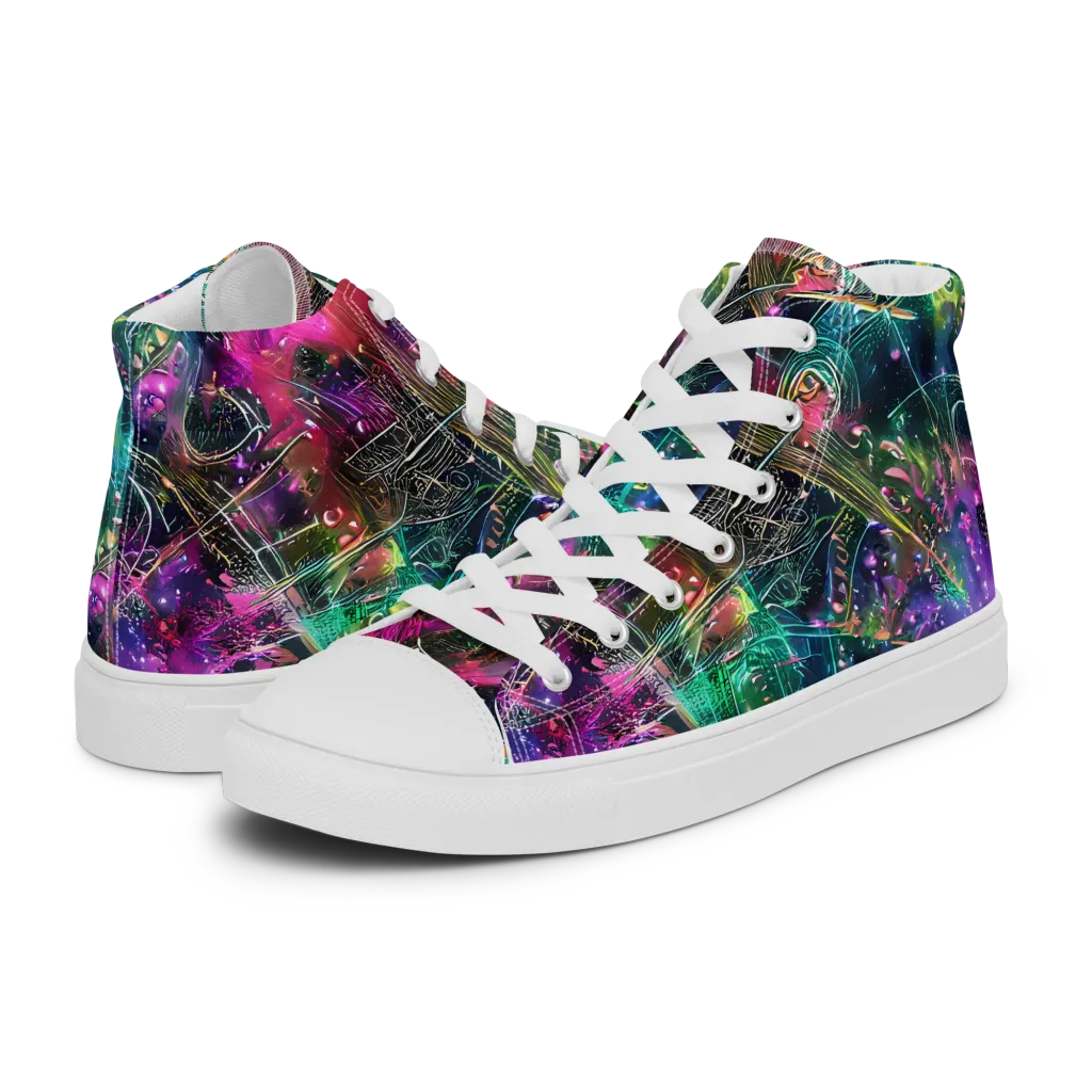 Digital Bloom on Men's High Top Canvas Shoes — Left